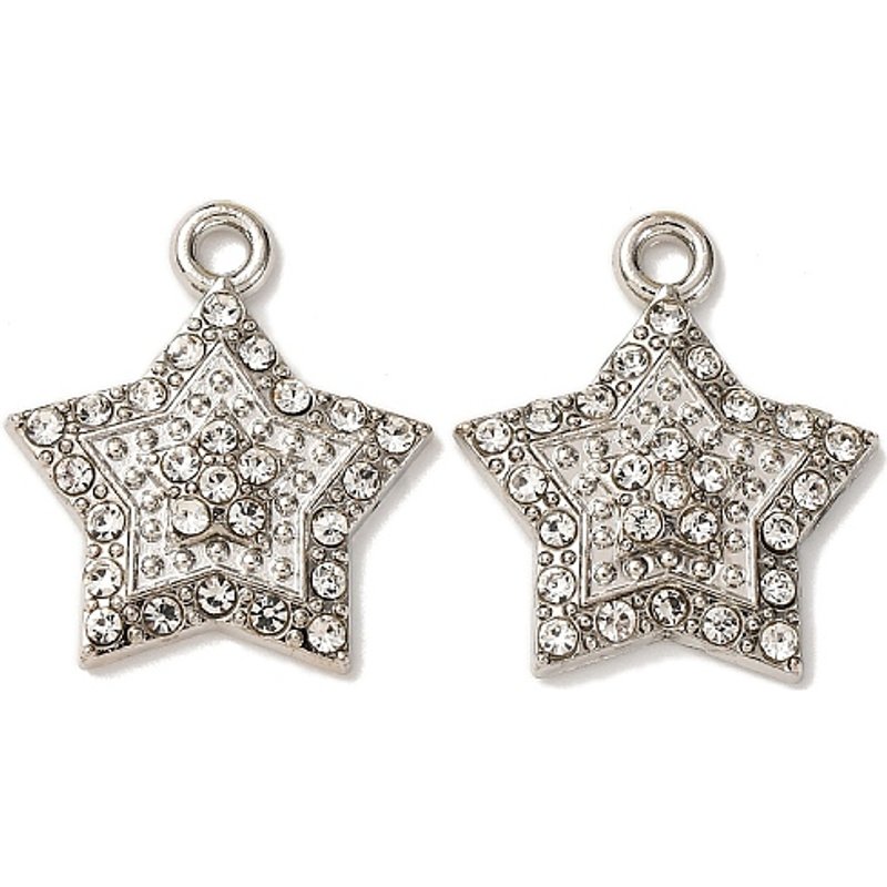 Alloy Star Pendant with Rhinestone in Platinum Finish — Charms & Pendants