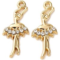 Pendentif en alliage avec strass, danseuse, doré, 20x8.5x2.5mm — Breloques et pendentifs
