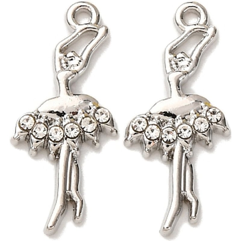 Pendentif en alliage avec danseuse et strass en finition platine — Breloques et pendentifs