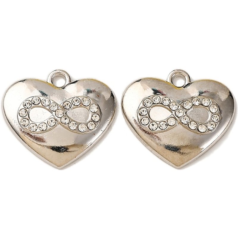 Pendentif en alliage en forme de cœur avec strass en finition platine — Breloques et pendentifs