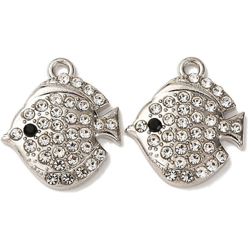 Pendentif en alliage de poisson avec strass en finition platine — Breloques et pendentifs