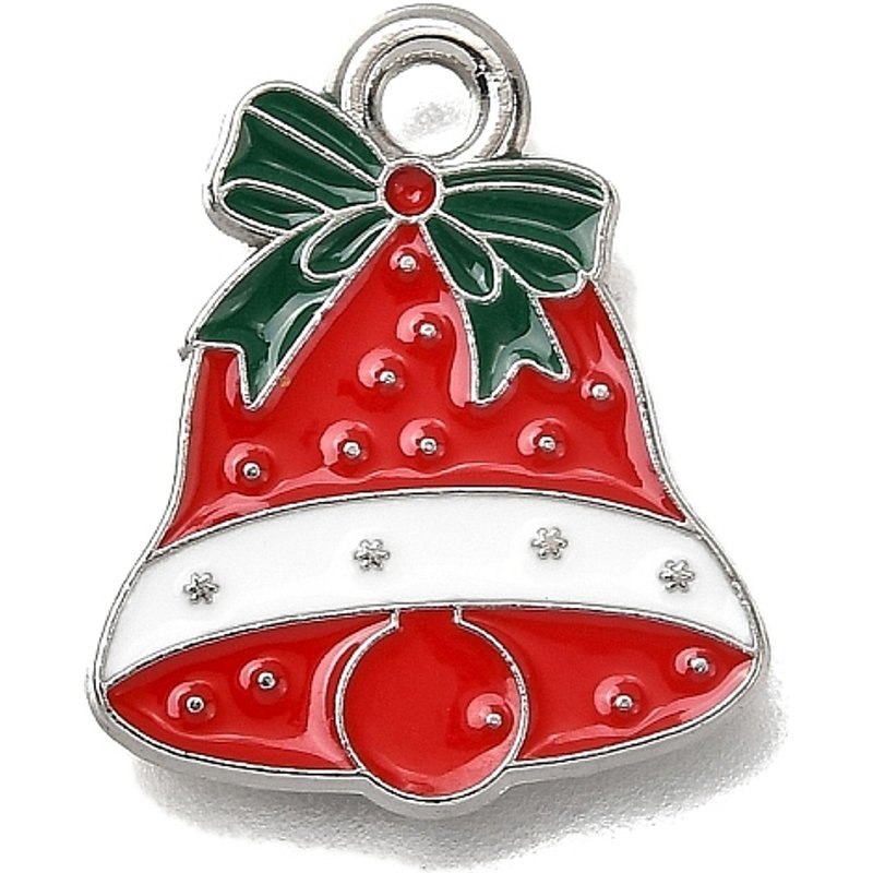 Alloy Enamel Christmas Bell Pendant, Platinum, 17x14mm — Charms & Pendants