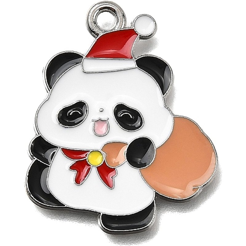 Alloy Enamel Panda Pendant, Christmas Series, 24x20.5mm — Charms & Pendants
