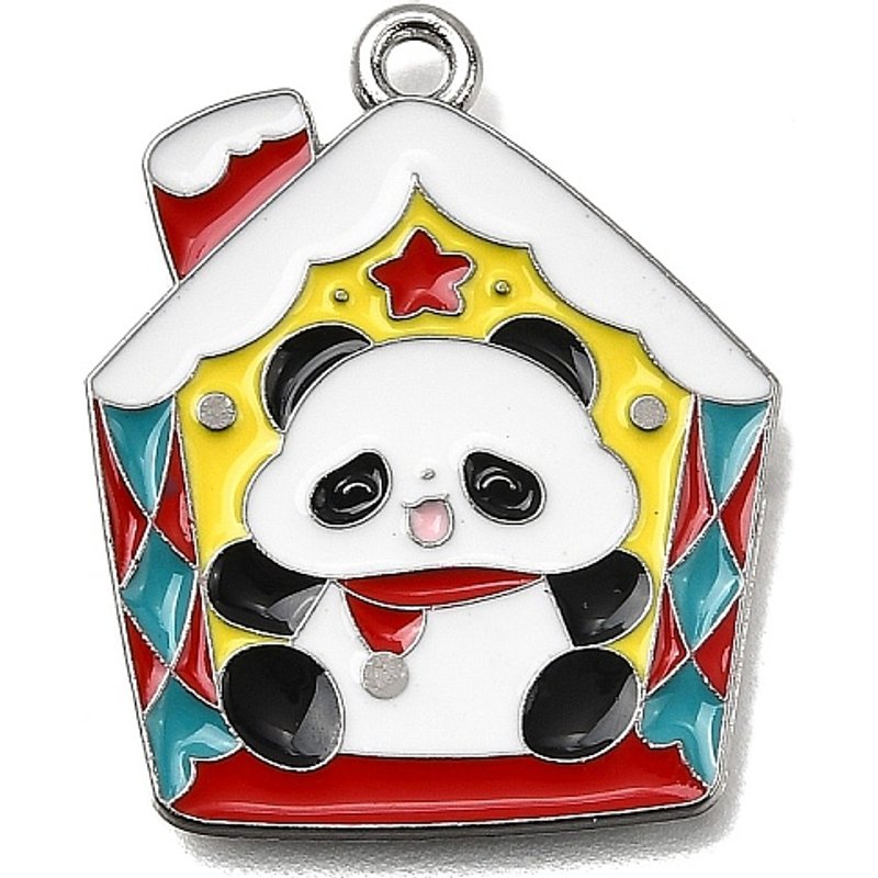 Pendentif en émail allié - Série de Noël Panda Maison — Breloques et pendentifs