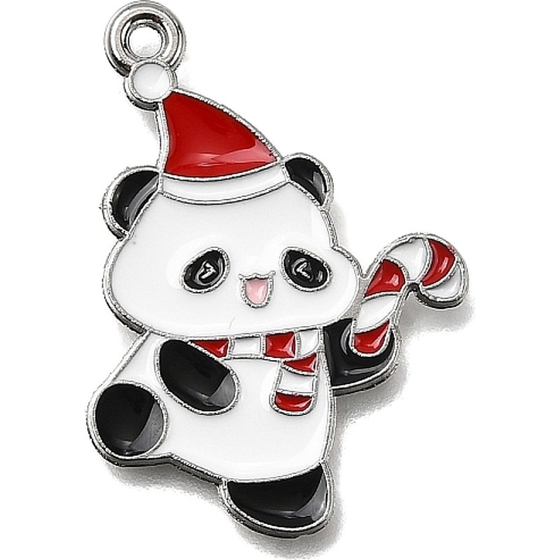 Alloy Enamel Panda Candy Cane Pendant - Christmas Series — Charms & Pendants