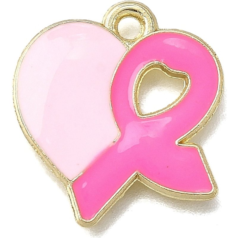 Pendentif en forme de cœur doré avec ruban de sensibilisation en rose profond — Breloques et pendentifs