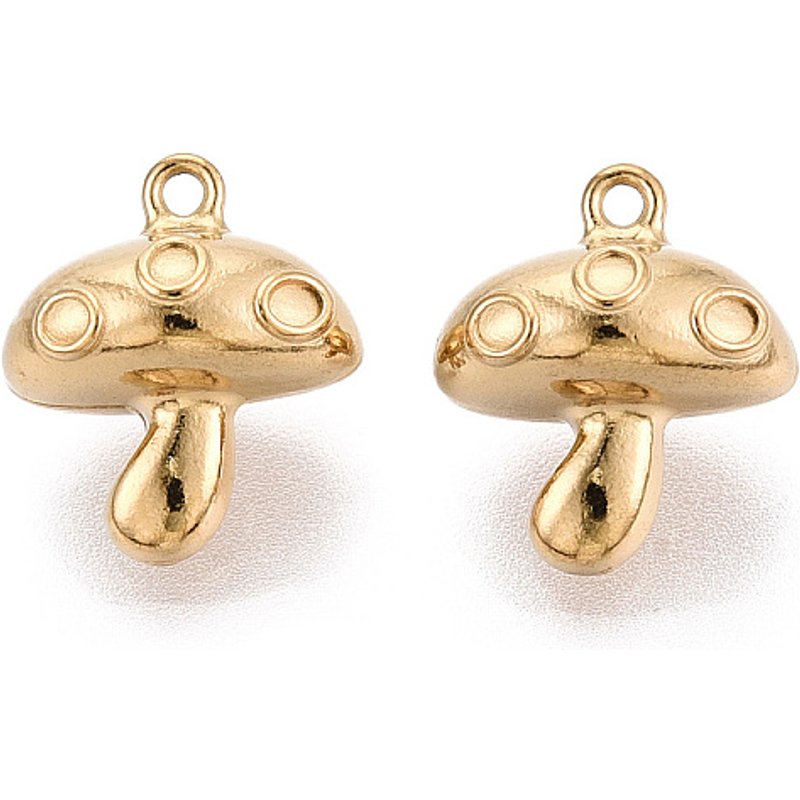 Charm Champignon en Acier Inoxydable 304 avec Plaquage en Or 18K — Breloques et pendentifs