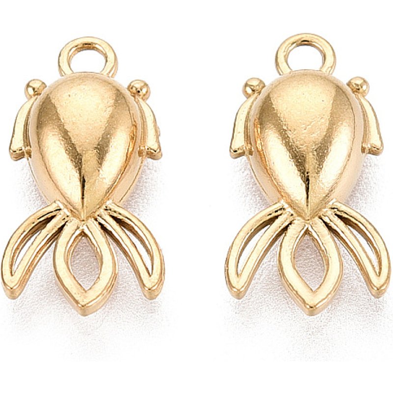 Charm en Acier Inoxydable 304, Poisson Doré, Plaqué Or 18K, 13x7mm — Breloques et pendentifs