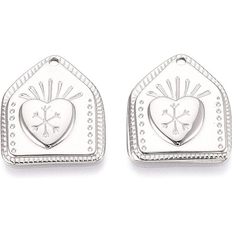 Pendants en acier inoxydable 304, maison et cœur, anti-ternissement — Breloques et pendentifs