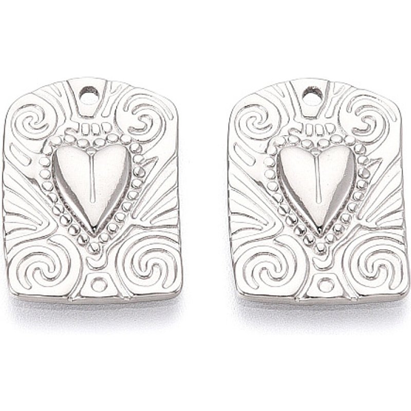 304 Stainless Steel Rectangle Pendant with Heart Charm — Charms & Pendants