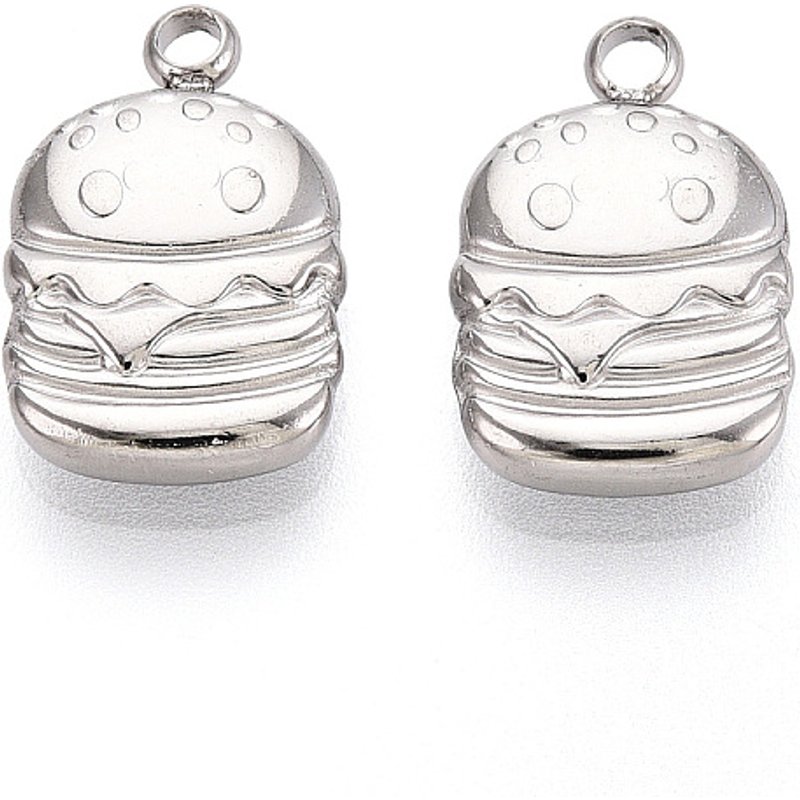 Charm Hamburger en Acier Inoxydable 304, Anti-Oxydation, 15x10x3mm — Breloques et pendentifs