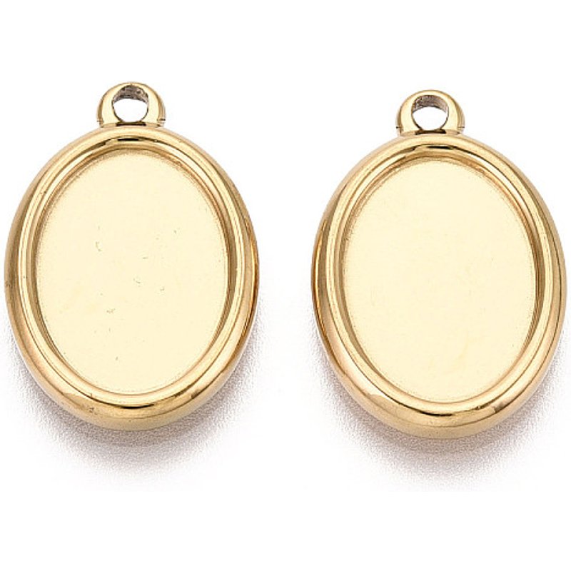 Réglages de Cabochon Ovales en Acier Inoxydable 304, Plaqué Or 18K — Accessoires pour bijoux