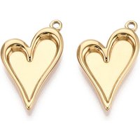 304 Stainless Steel Heart Pendant Cabochon Settings with 18K Gold Plating — Jewelry Findings