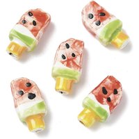 Perles en porcelaine faites à la main, crème glacée à la pastèque, rouge foncé — Perles à bijoux