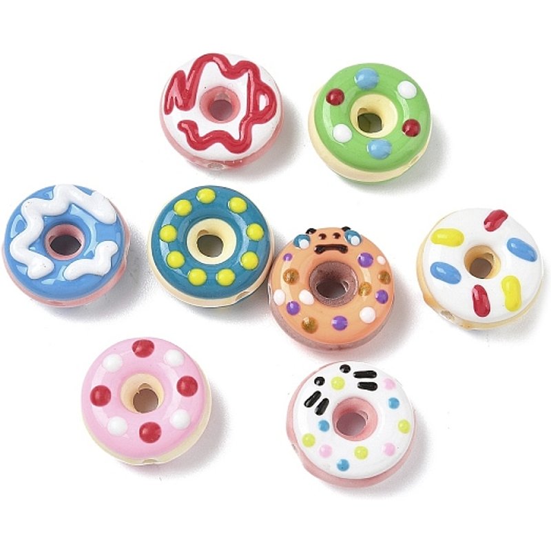 Perles en Émail de Porcelaine Fait Main, Forme de Donut, Couleurs Mélangées, 18.5mm