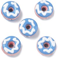 Perles en Émail de Porcelaine Fait Main - Donut Bleu Ciel Profond