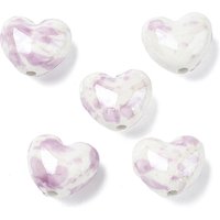 Perles en porcelaine faites à la main, en forme de cœur, perlées, prune, 14x16x10mm