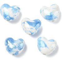 Perles en porcelaine faites à la main, en forme de cœur, bleu ciel clair