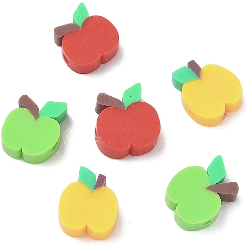 Handmade Polymer Clay Apple Beads, Mixed Colors — Jewelry Beads