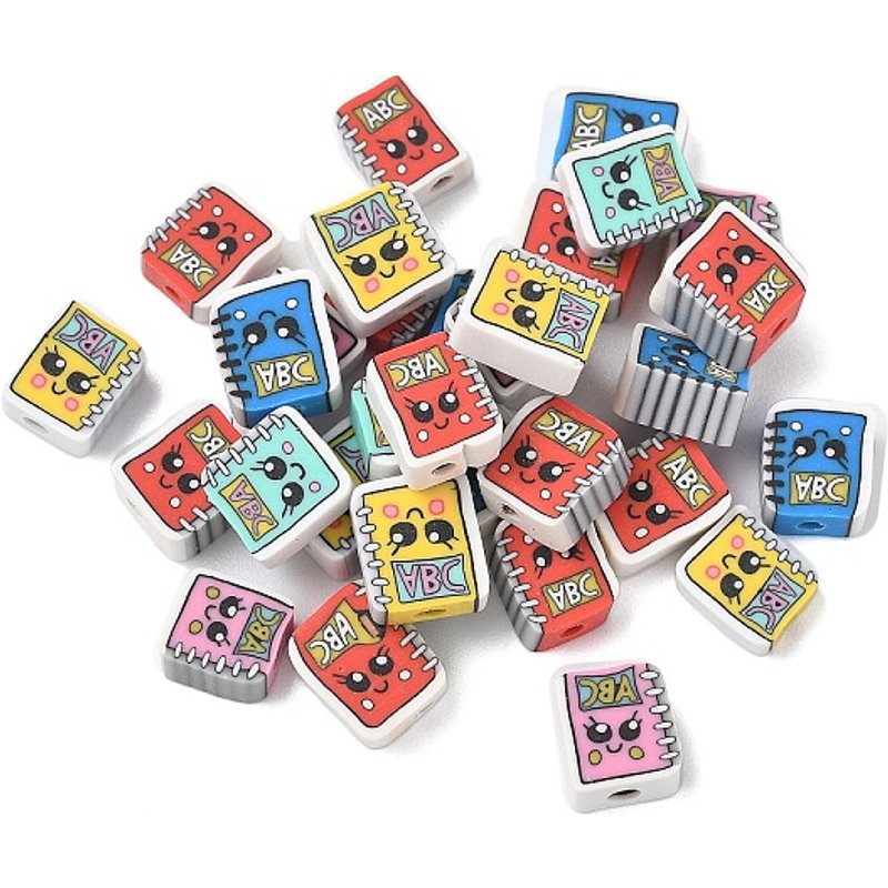 Handmade Polymer Clay Beads, Book, Mixed Color, 8.5x8.4mm — Jewelry Beads