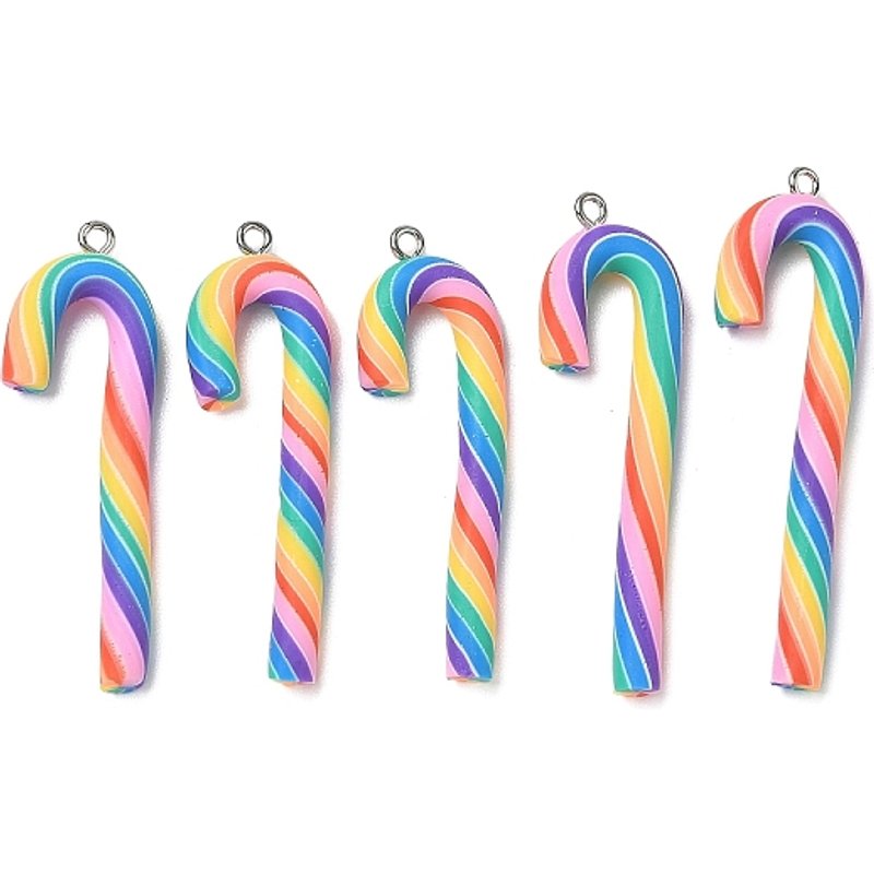 Handmade Polymer Clay Candy Cane Big Pendants with Iron Loops — Charms & Pendants