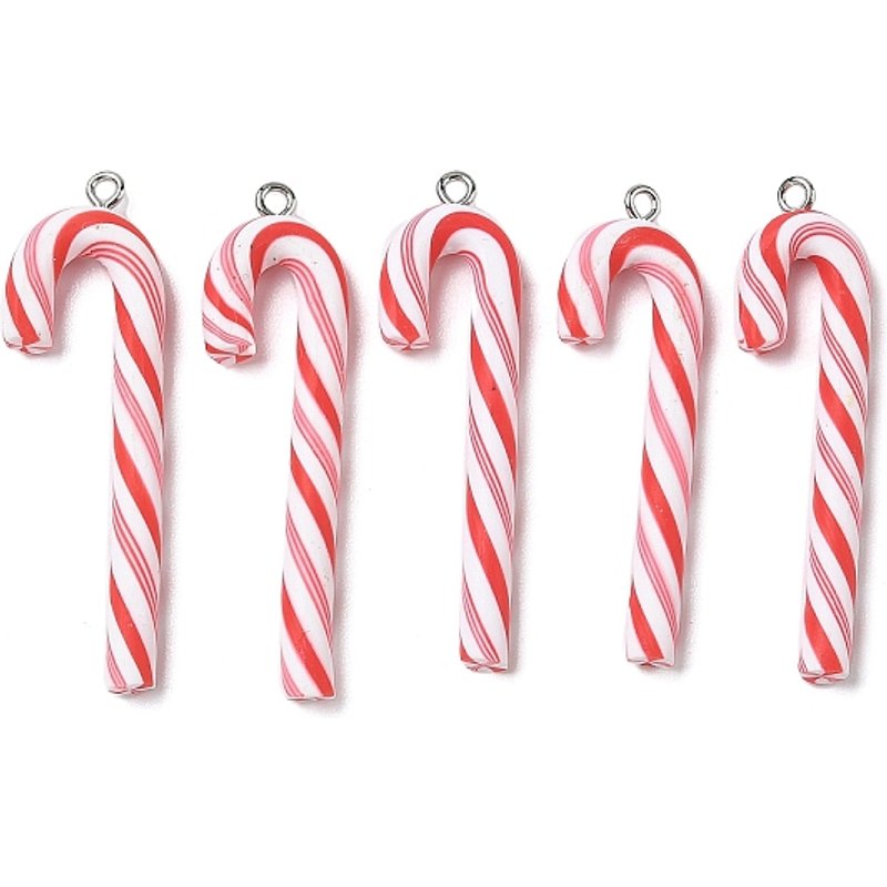 Handmade Polymer Clay Candy Cane Big Pendants with Iron Loops — Charms & Pendants