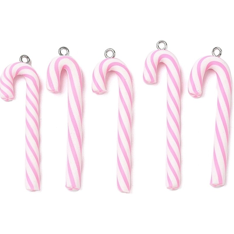 Handmade Polymer Clay Candy Cane Big Pendants with Iron Loops