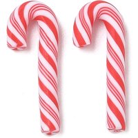 Handmade Polymer Clay Candy Cane Beads, No Hole, Red — Jewelry Beads