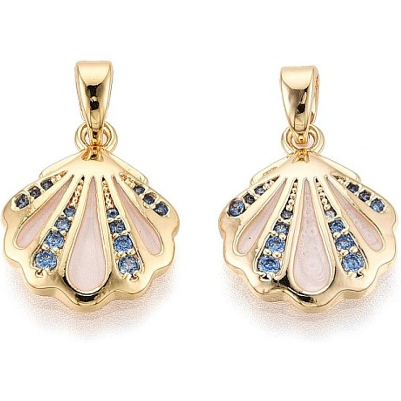 Brass Micro Pave Cubic Zirconia Shell Pendant, 18K Gold Plated — Charms & Pendants