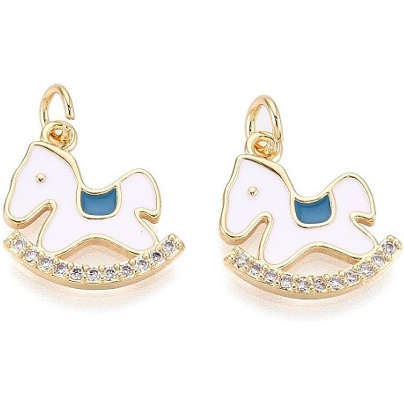 Brass Micro Pave Cubic Zirconia and Enamel Hobbyhorse Pendant — Charms & Pendants