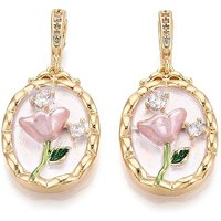 Clips repliables en laiton avec zircon cubique clair, ovales avec fleur — Accessoires pour bijoux
