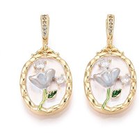 Fermoirs en laiton pavé de zircon cubique clair, ovales avec fleur, bleu Alice — Accessoires pour bijoux