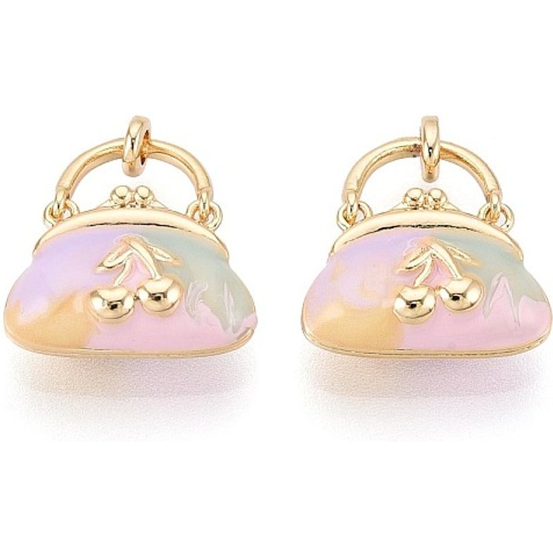 Brass Enamel Cherry Charms Pendant with Jump Ring, 18K Gold Plated — Charms & Pendants