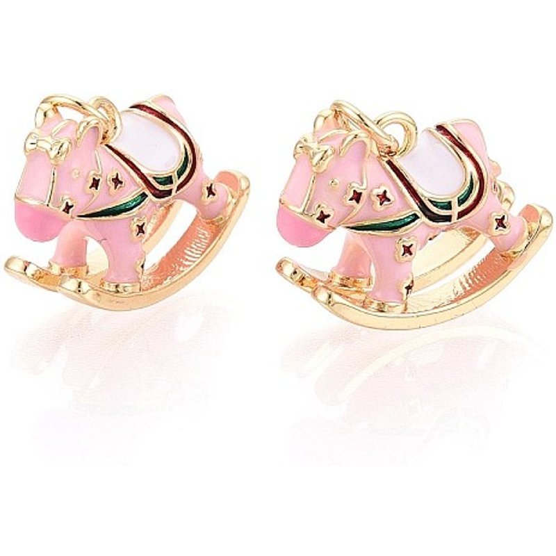 Brass Enamel Hobbyhorse Pendant with Jump Ring, 18K Gold Plated — Charms & Pendants