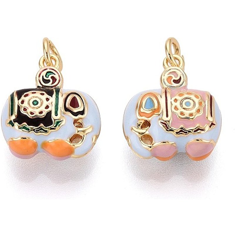 Pendentif Éléphant en Émail de Laiton avec Anneau, Plaqué Or 18K — Breloques et pendentifs