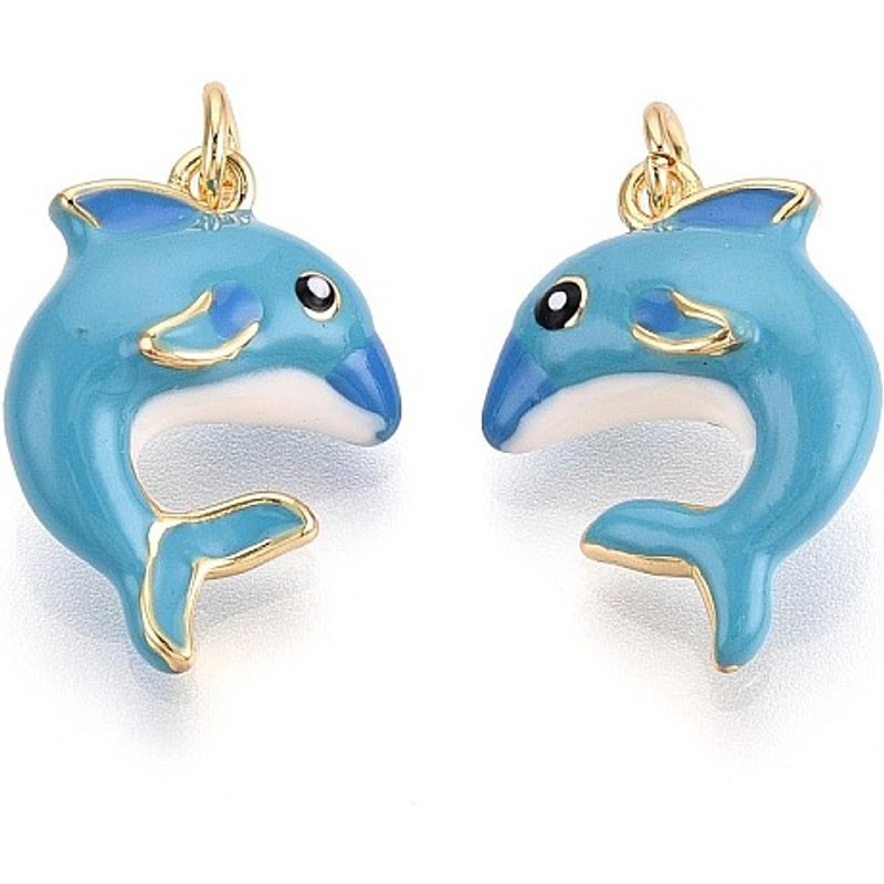 Pendentif en Émail de Dauphin en Laiton avec Anneau, Plaqué Or 18K — Breloques et pendentifs