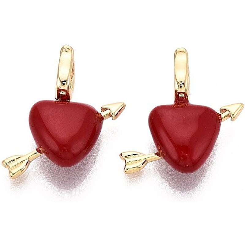Charms en Émail en Laiton, Coeurs, Plaqué Or 18K