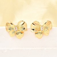 Boucles d'oreilles en zircon cubique micro pavé en laiton Bowknot, plaqué or 18K — Bijoux fantaisie