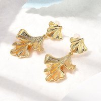 Boucles d'oreilles pendantes en laiton Ginkgo Leaf, plaqué or 18K — Bijoux fantaisie