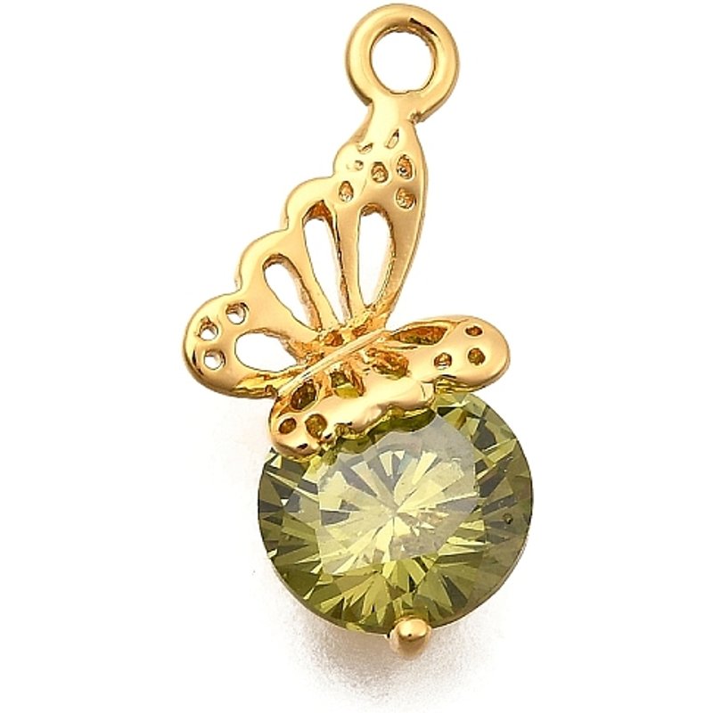 Pendentif Papillon en Zircon Cubique Micro Pave en Laiton, Plaqué Or 18K — Breloques et pendentifs