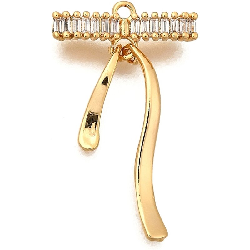 Brass Micro Pave Cubic Zirconia Bowknot Pendant, 18K Gold Plated — Charms & Pendants