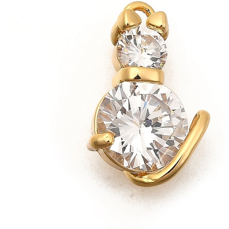Brass Cat Shape Micro Pave Cubic Zirconia Charm, 18K Gold Plated — Charms & Pendants