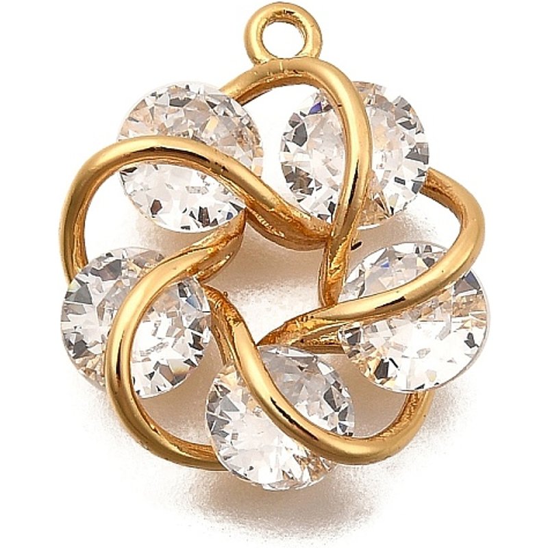 Brass Micro Pave Cubic Zirconia Flower Pendant, 18K Gold Plated — Charms & Pendants
