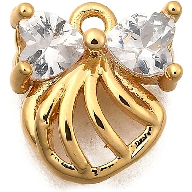 Brass Micro Pave Cubic Zirconia Shell Charms with Bowknot — Charms & Pendants