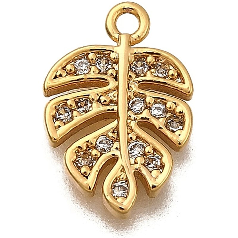 Brass Leaf Charms with Micro Pave Cubic Zirconia, 18K Gold Plated — Charms & Pendants