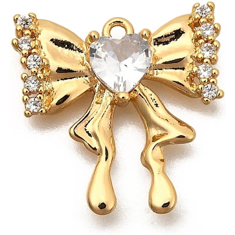 Pendentif en Zirconia Cubique Micro Pave en Laiton, Nœud Papillon, Plaqué Or 18K — Breloques et pendentifs