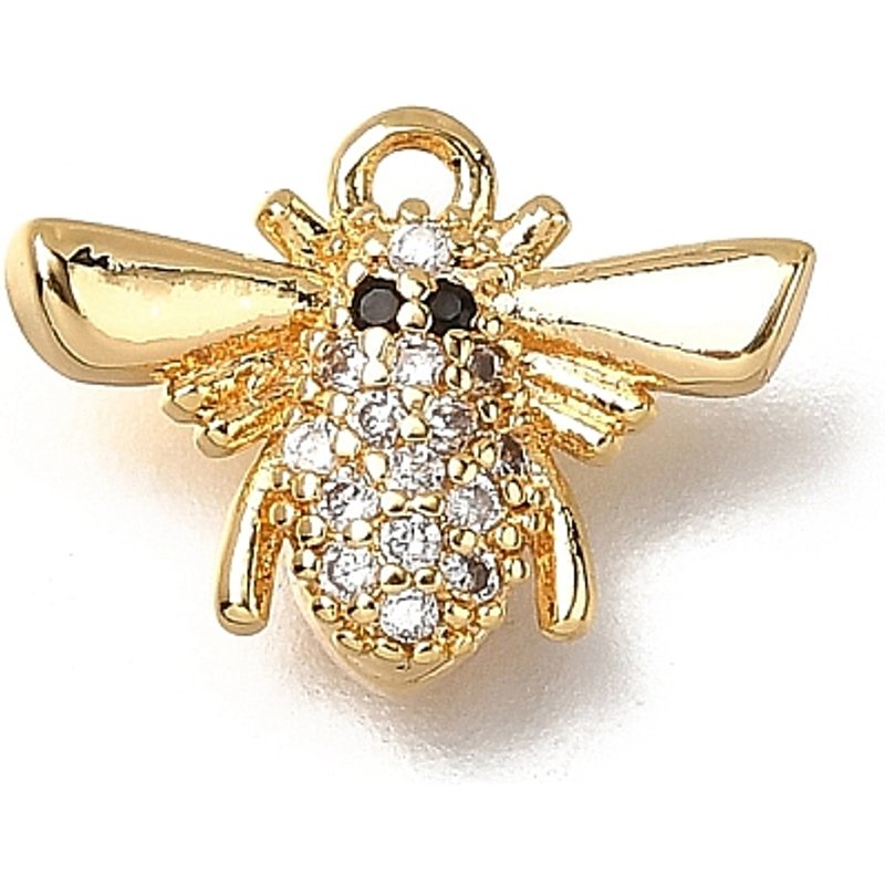 Brass Micro Pave Cubic Zirconia Bee Charms, 18K Gold Plated — Charms & Pendants
