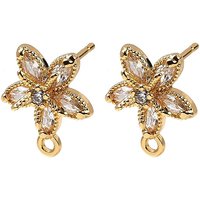 Flower Brass Micro Pave Cubic Zirconia Stud Earring Findings — Jewelry Findings