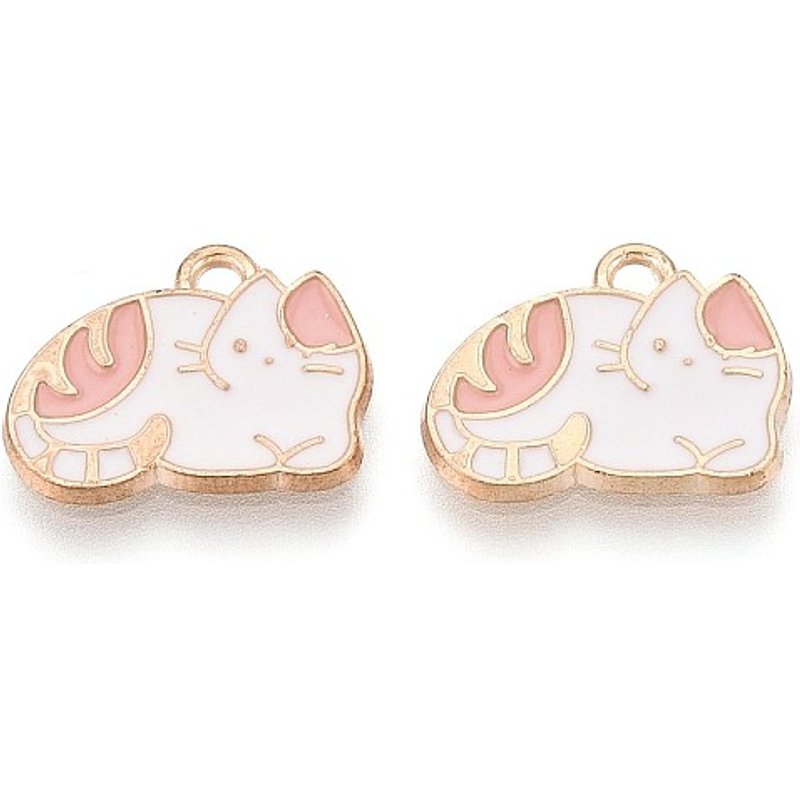 Pendentif en alliage et émail en forme de chat, or léger et blanc