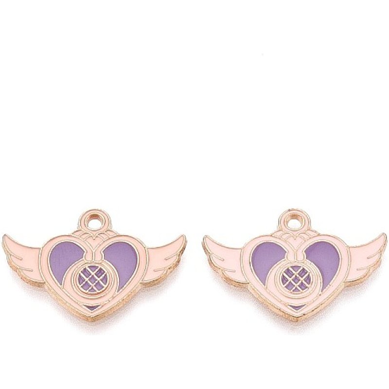 Pendentif en alliage et émail en forme de cœur, or clair et rose — Breloques et pendentifs